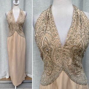 Stephen Yearick soft pink halter maxi beaded top dress